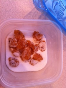 Ginger in container for sugar shaking