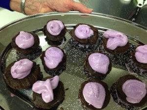 That frosting was awesome! A cream cheese and lavender extract frosting with purple food coloring.. Then she sprinkled it with purple decorating sugar.