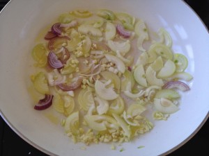 Chopped onions and garlic